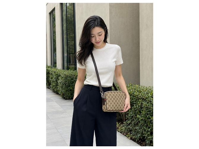 Gucci Mini borsa a tracolla in tela GG Marrone - vista 7