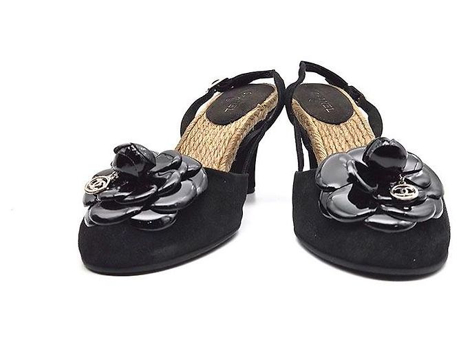 Chanel Sandali con zeppa espadrilles Camellia Nero - vista 2
