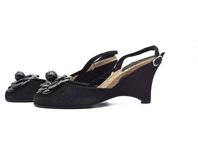 Chanel Sandali con zeppa espadrilles Camellia Nero - vista 3