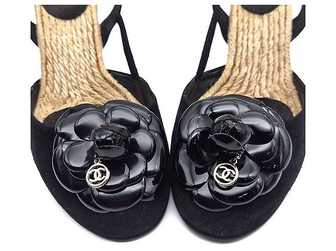 Chanel Sandali con zeppa espadrilles Camellia Nero - vista 4