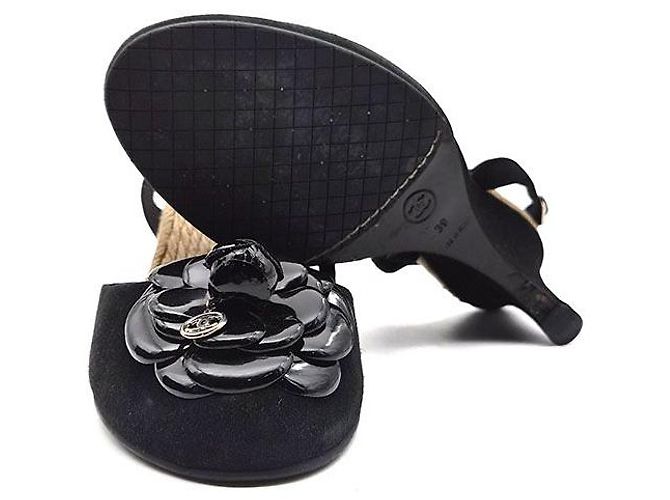 Chanel Sandali con zeppa espadrilles Camellia Nero - vista 6