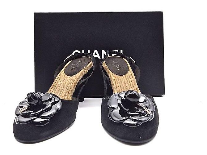 Chanel Sandali con zeppa espadrilles Camellia Nero - vista 7