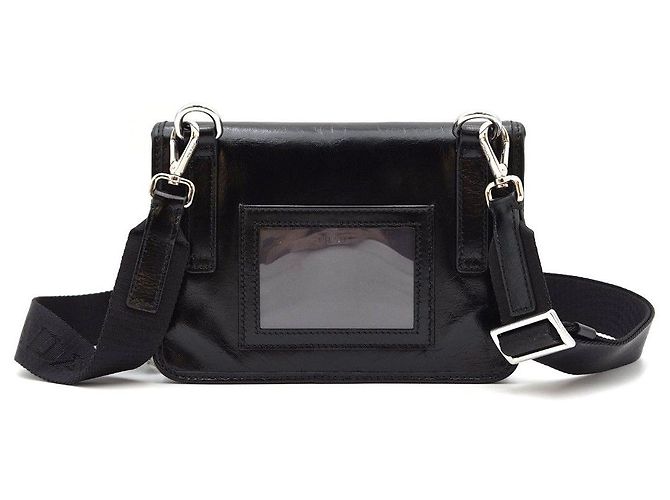 Prada Mini borsa a tracolla in pelle nera con logo triangolare Nero - vista 3
