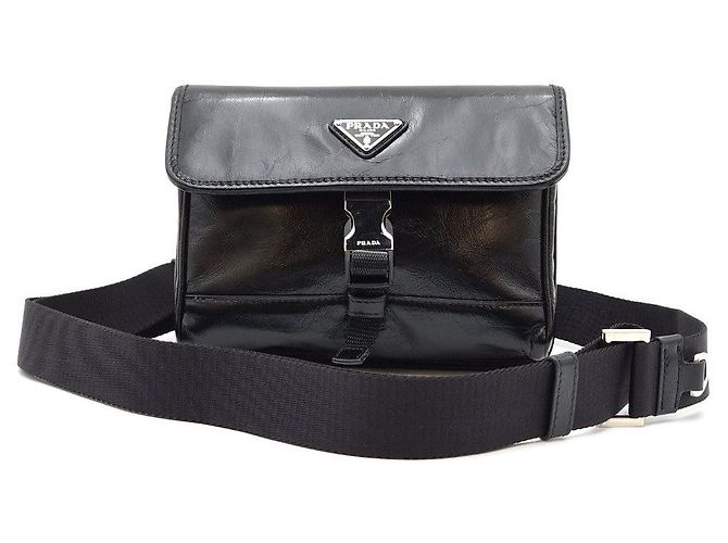 Prada Mini borsa a tracolla in pelle nera con logo triangolare Nero - vista 4