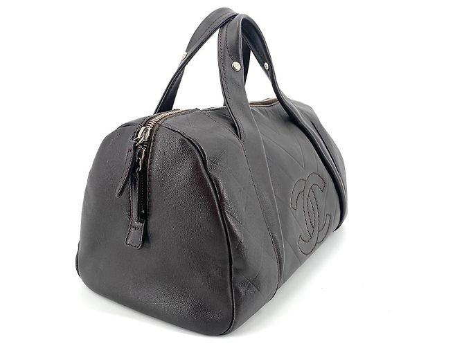 Chanel Borsa Bowling in pelle di agnello Borsa Tote Boston Marrone - vista 4