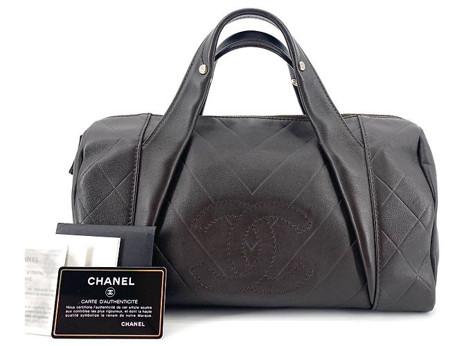 Chanel Borsa Bowling in pelle di agnello Borsa Tote Boston Marrone - vista 9