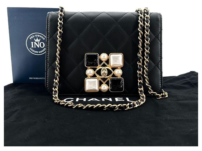 Chanel Borsa a tracolla Onyx Pearl Flap in agnello Edizione Limitata Nero - vista 10