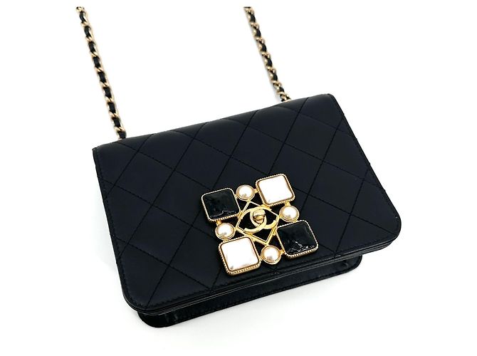 Chanel Borsa a tracolla Onyx Pearl Flap in agnello Edizione Limitata Nero - vista 11