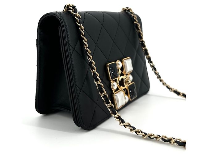Chanel Borsa a tracolla Onyx Pearl Flap in agnello Edizione Limitata Nero - vista 14