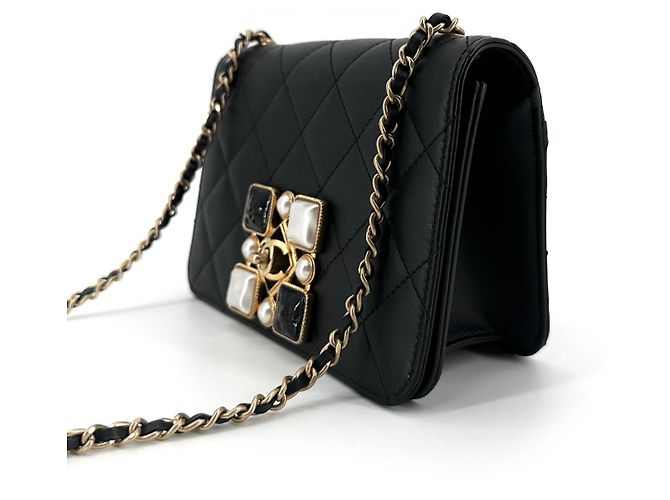 Chanel Borsa a tracolla Onyx Pearl Flap in agnello Edizione Limitata Nero - vista 5