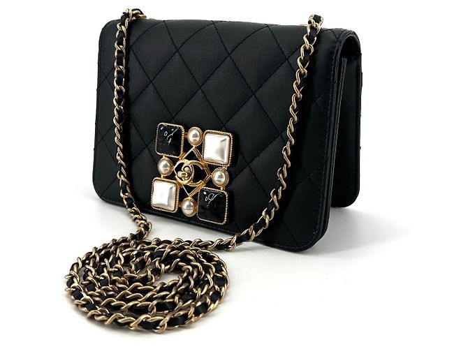 Chanel Borsa a tracolla Onyx Pearl Flap in agnello Edizione Limitata Nero - vista 9