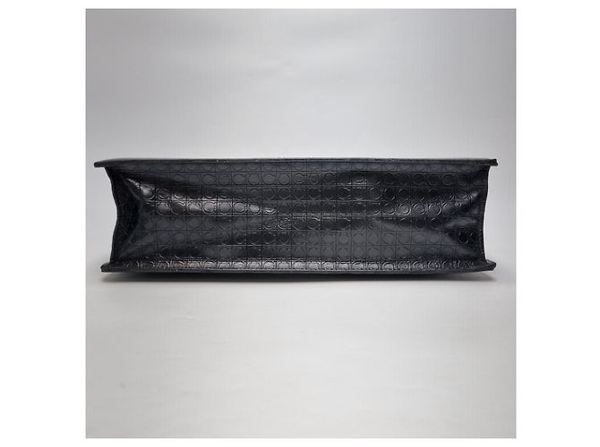 Salvatore Ferragamo Mallette Attache en Cuir Embossé Gancini Noir (Sac à Documents Unisexe, Article Rare) - vue 15
