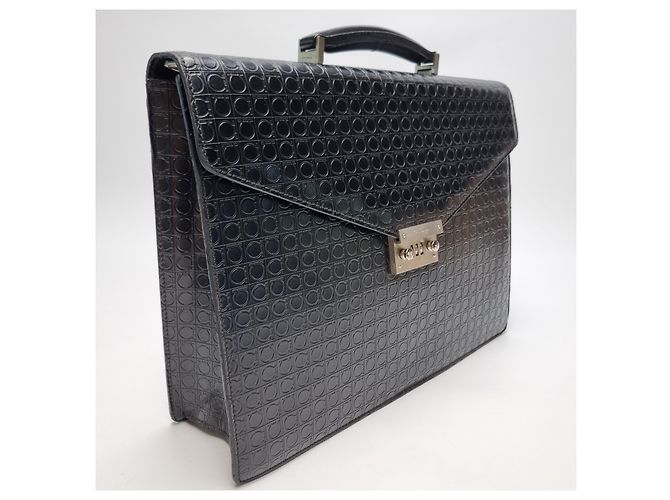 Salvatore Ferragamo Mallette Attache en Cuir Embossé Gancini Noir (Sac à Documents Unisexe, Article Rare) - vue 5