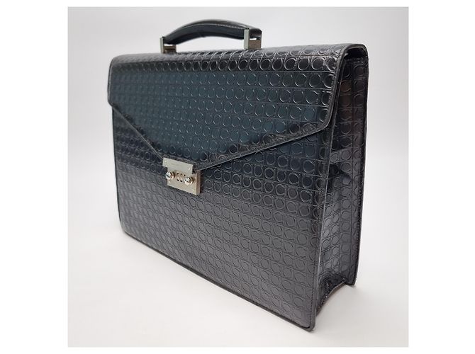 Salvatore Ferragamo Mallette Attache en Cuir Embossé Gancini Noir (Sac à Documents Unisexe, Article Rare) - vue 6