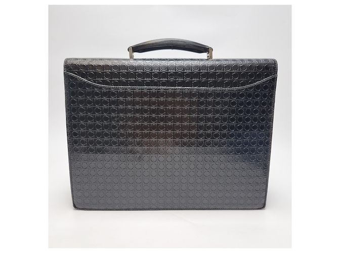 Salvatore Ferragamo Mallette Attache en Cuir Embossé Gancini Noir (Sac à Documents Unisexe, Article Rare) - vue 8