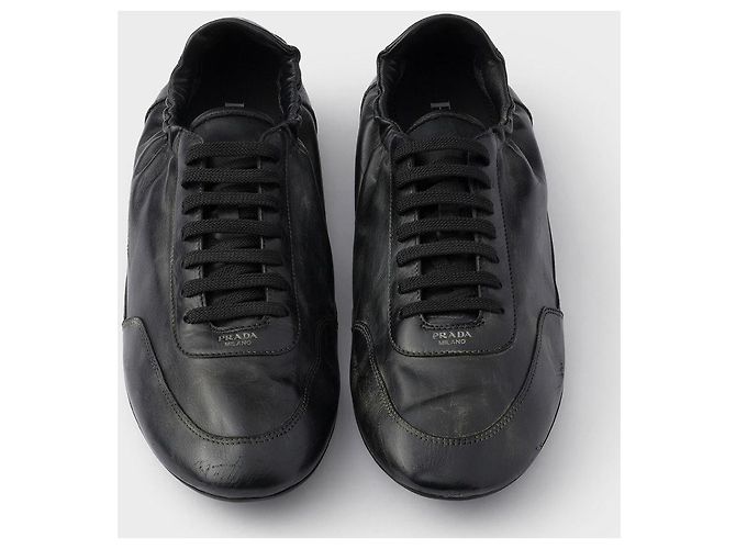 Prada Men's Collapsable Leather Sneakers Black - view 3