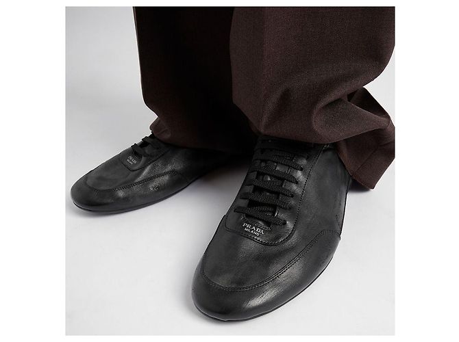Prada Men's Collapsable Leather Sneakers Black - view 4