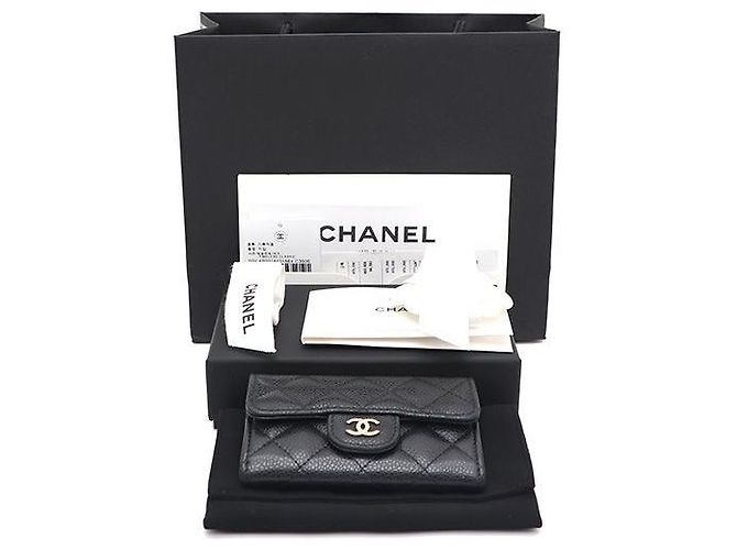 Chanel Tarjetero Classic Black Caviar Gold CC Negro - vista 9