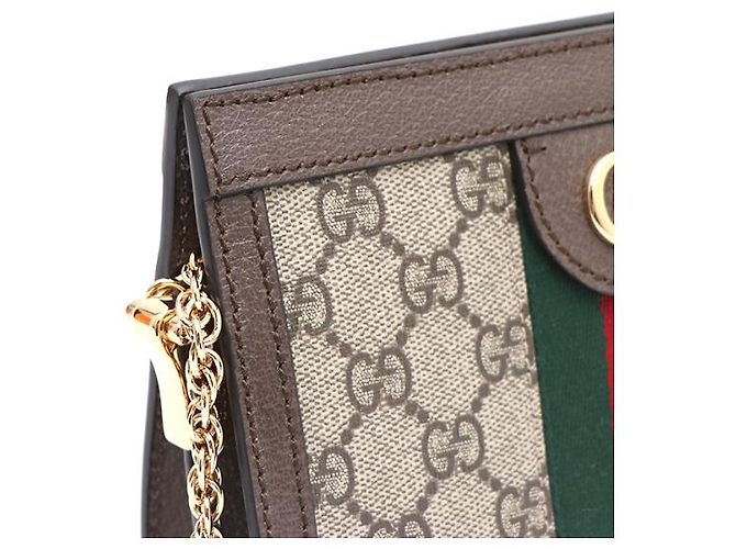 Gucci Mini borsa a tracolla con catena Ophidia e crossbody Marrone - vista 12
