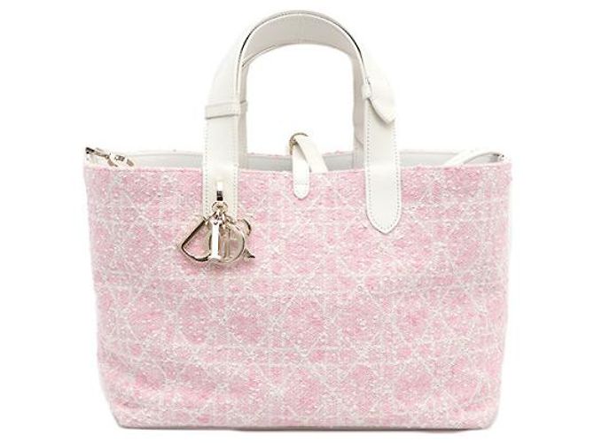 Dior Borsa Tote in Tweed Rosa Medio e Cannage Bianco a Spalla - vista 10