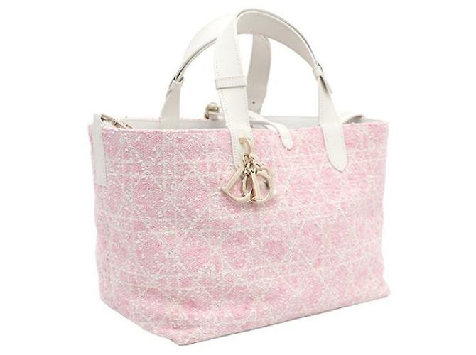 Dior Borsa Tote in Tweed Rosa Medio e Cannage Bianco a Spalla - vista 11