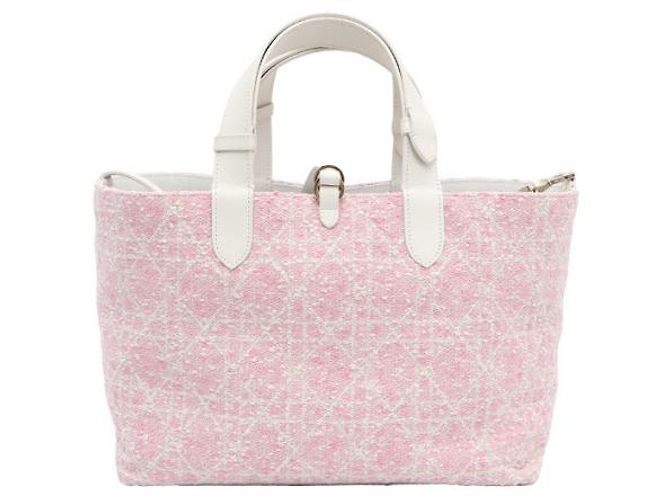 Dior Borsa Tote in Tweed Rosa Medio e Cannage Bianco a Spalla - vista 12