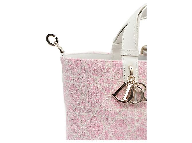 Dior Borsa Tote in Tweed Rosa Medio e Cannage Bianco a Spalla - vista 14