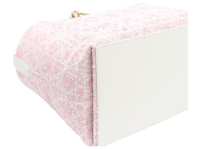 Dior Borsa Tote in Tweed Rosa Medio e Cannage Bianco a Spalla - vista 15