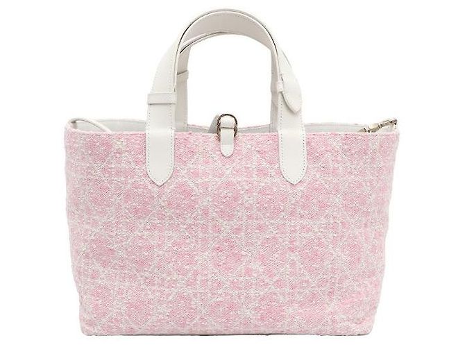 Dior Borsa Tote in Tweed Rosa Medio e Cannage Bianco a Spalla - vista 3