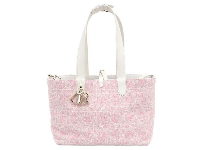 Dior Borsa Tote in Tweed Rosa Medio e Cannage Bianco a Spalla - vista 4