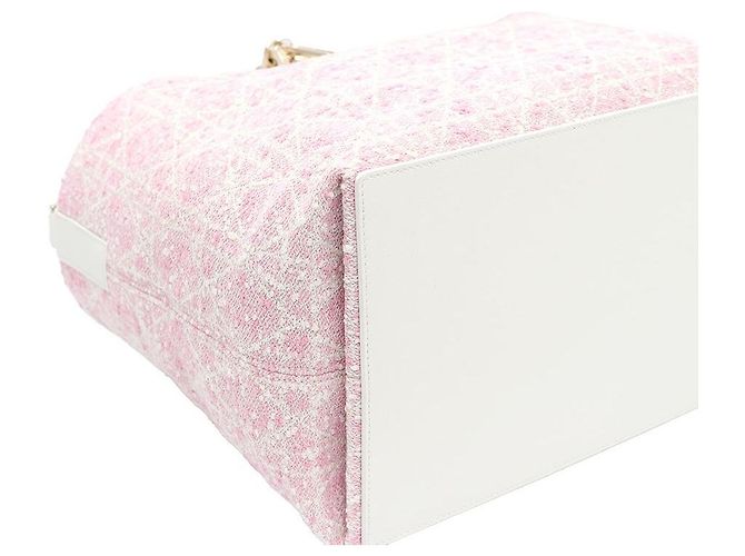 Dior Borsa Tote in Tweed Rosa Medio e Cannage Bianco a Spalla - vista 6