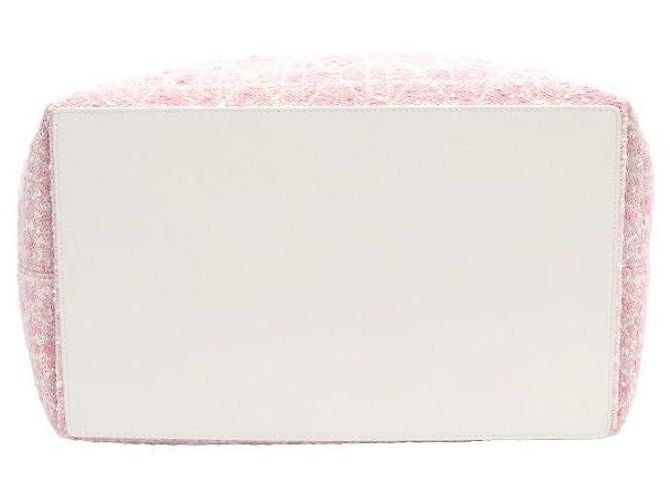 Dior Borsa Tote in Tweed Rosa Medio e Cannage Bianco a Spalla - vista 7