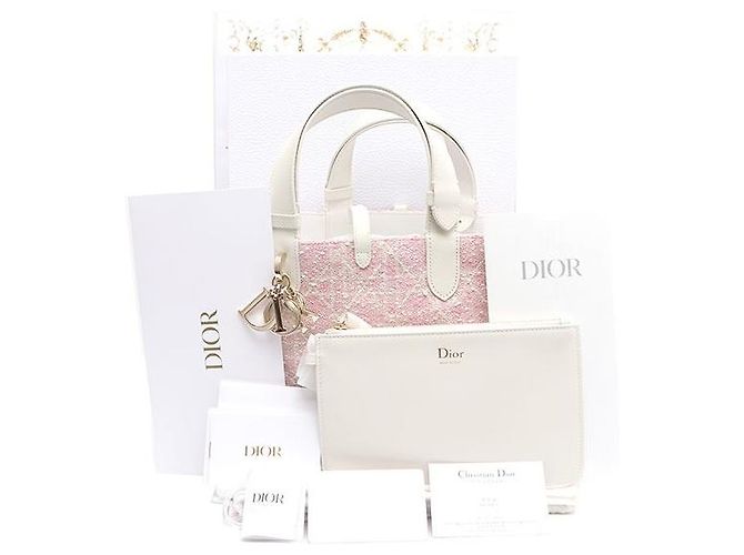 Dior Borsa Tote in Tweed Rosa Medio e Cannage Bianco a Spalla - vista 9