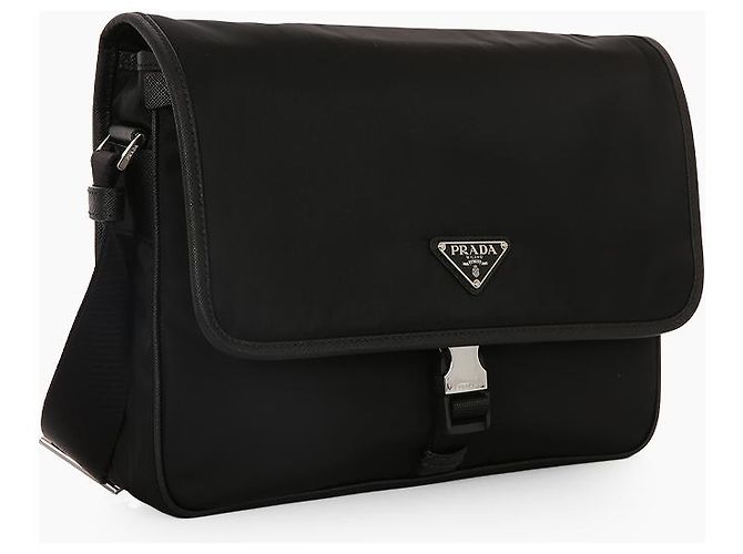 Prada Borsa a tracolla quadrata in nylon rafia e pelle Saffiano - vista 3