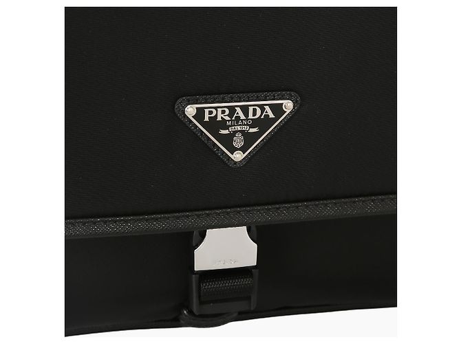 Prada Borsa a tracolla quadrata in nylon rafia e pelle Saffiano - vista 7