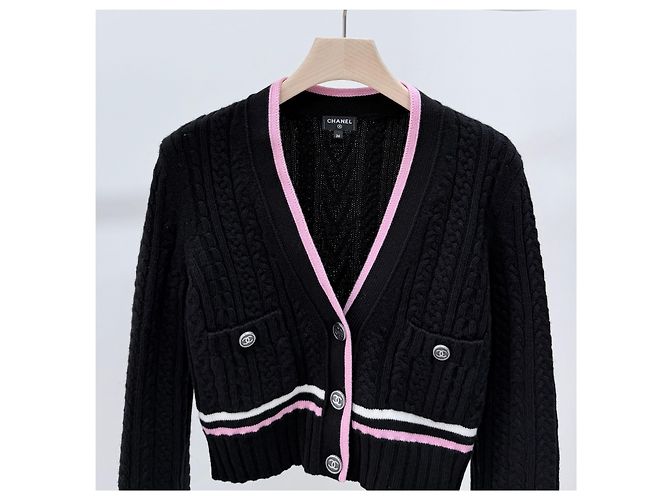Chanel Kaschmirstrickjacke für Damen Schwarz/Rosa - Ansicht 2