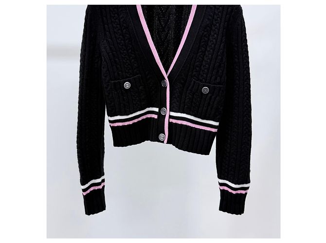 Chanel Kaschmirstrickjacke für Damen Schwarz/Rosa - Ansicht 3