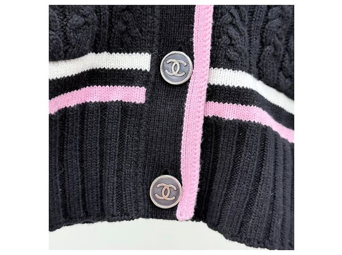 Chanel Kaschmirstrickjacke für Damen Schwarz/Rosa - Ansicht 6