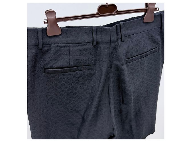 Louis Vuitton Pantaloncini in seta e cotone con monogramma nero - vista 4