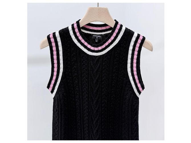 Chanel Cashmere Kurzarmkleid Schwarz/Rosa - Ansicht 2