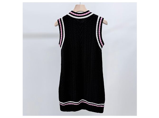 Chanel Cashmere Kurzarmkleid Schwarz/Rosa - Ansicht 4