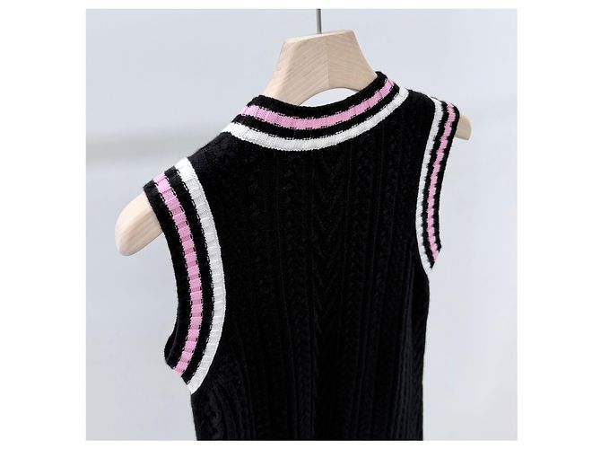 Chanel Cashmere Kurzarmkleid Schwarz/Rosa - Ansicht 5