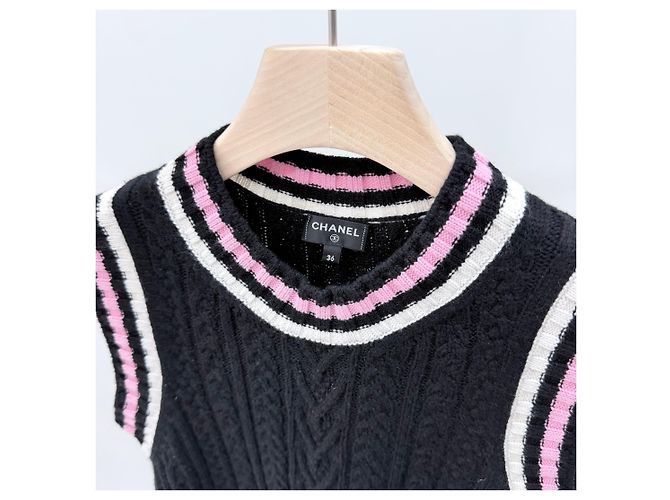 Chanel Cashmere Kurzarmkleid Schwarz/Rosa - Ansicht 6