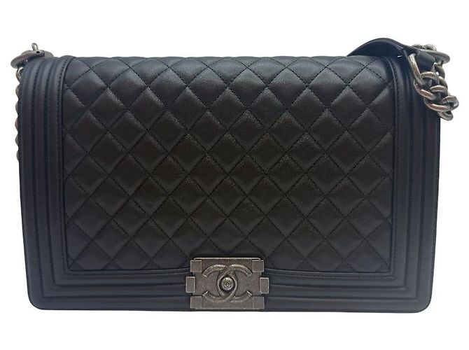Chanel Borsa a tracolla Boy Bag Large Flap in agnello nero - vista 2