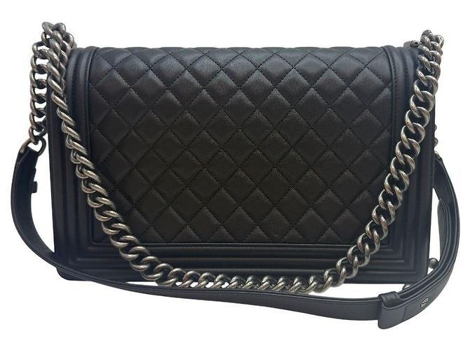 Chanel Borsa a tracolla Boy Bag Large Flap in agnello nero - vista 4