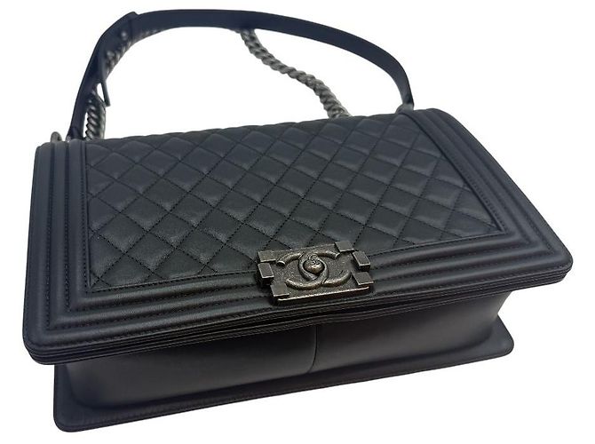 Chanel Borsa a tracolla Boy Bag Large Flap in agnello nero - vista 5