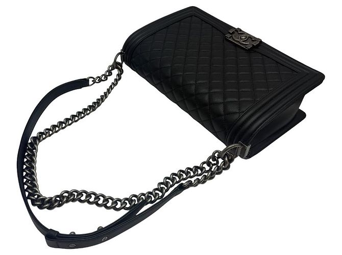Chanel Borsa a tracolla Boy Bag Large Flap in agnello nero - vista 6