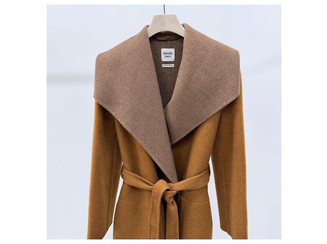 Hermès Abrigo de cachemira con cinturón Marrón Castaño - vista 2