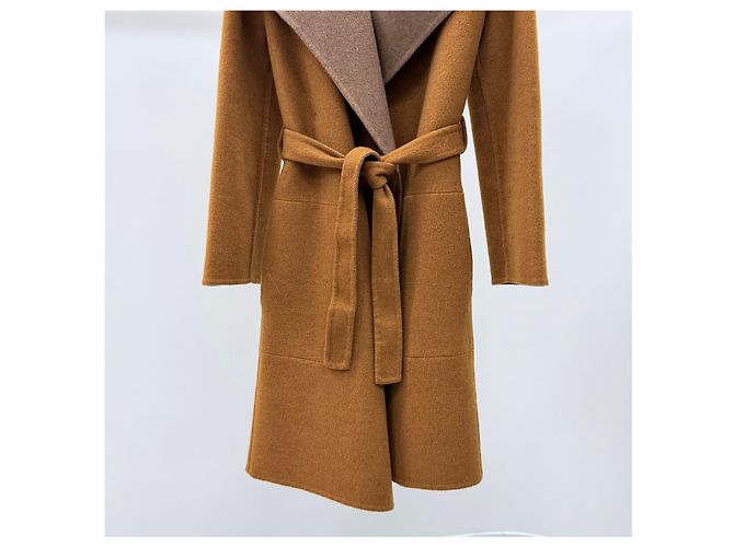 Hermès Abrigo de cachemira con cinturón Marrón Castaño - vista 3