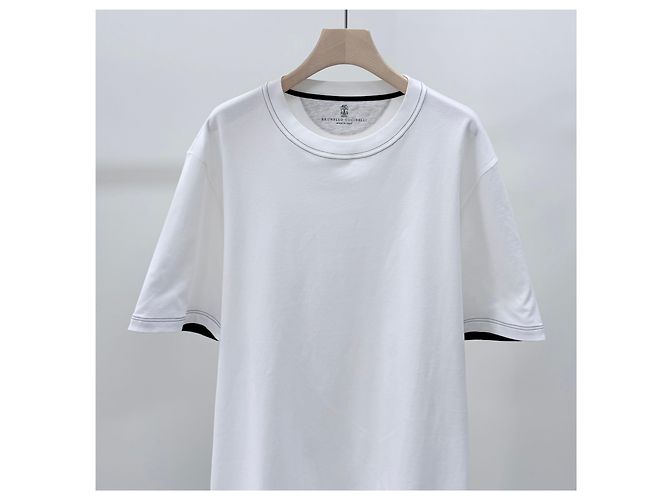 Brunello Cucinelli Unused Baumwoll-T-Shirt mit Rundhalsausschnitt in Weiß - Ansicht 2